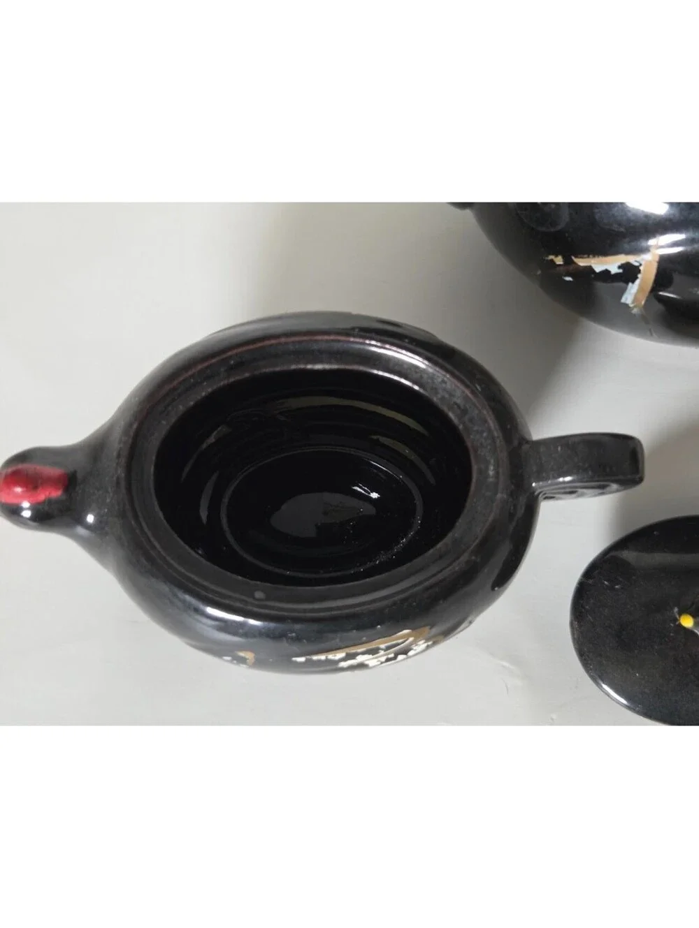 Vintage Black Hen Stacking Chicken Sugar Creamer Salt Ceramic Trio Set USA